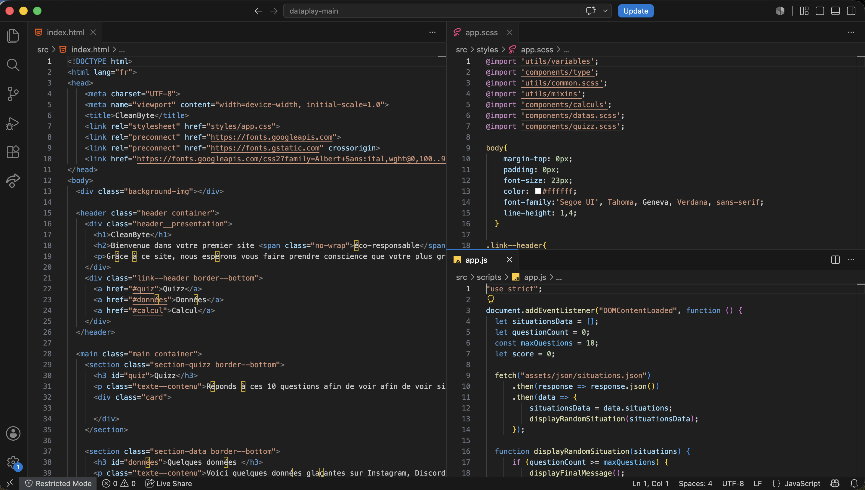 Capture d'écran du fichier visual studio code