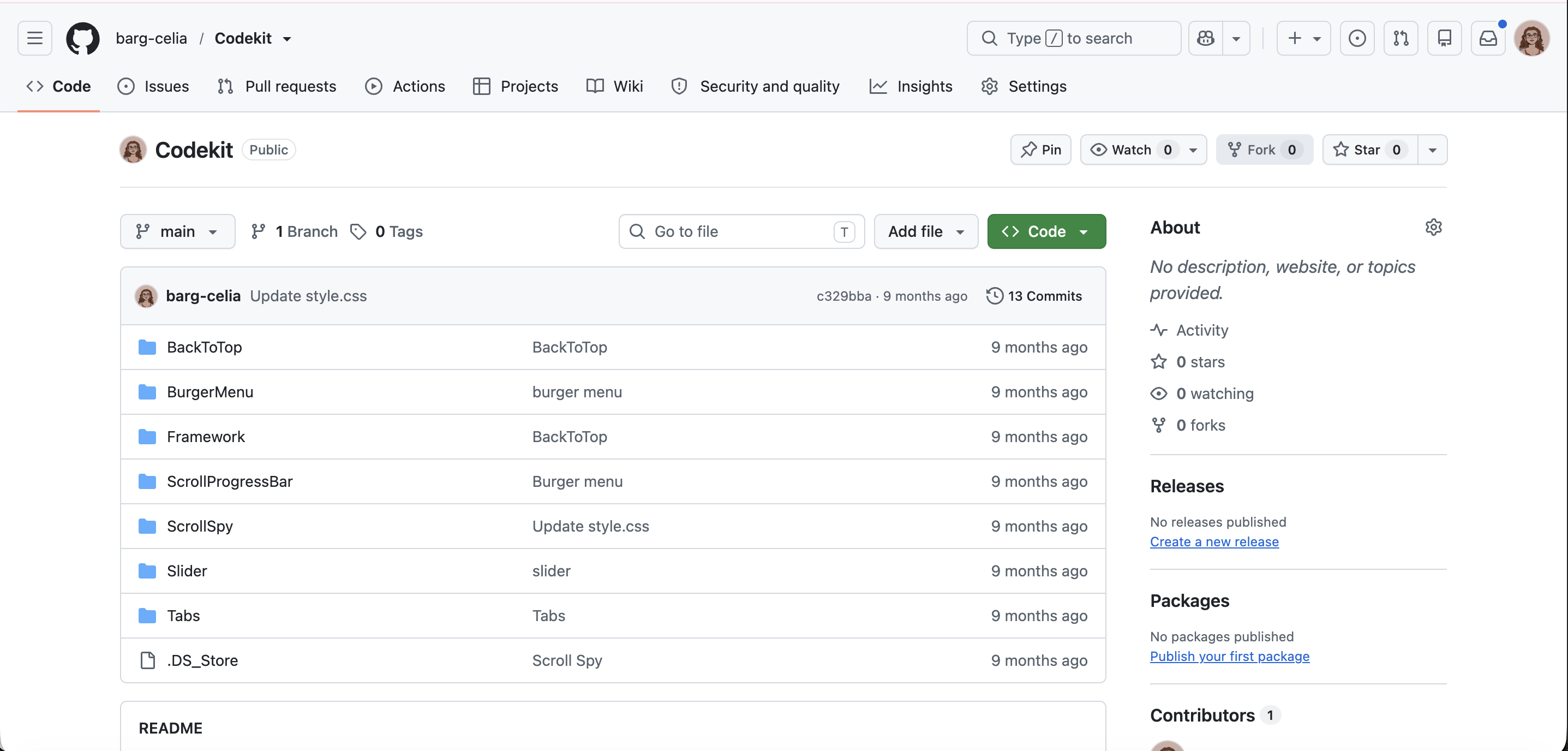 Capture d'écran de mon compte github