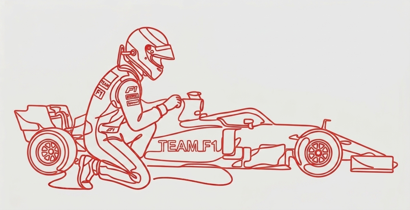 dessin au trait d'un pilote de F1